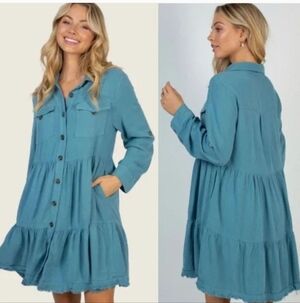 White Birch Cotton Linen Blend Boho Tiered Lagenlook Dress Size 1X With Pockets